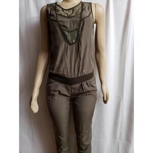 Promod Jumpsuit Elastic Waist Side Pockets Green Sleeveless Size S